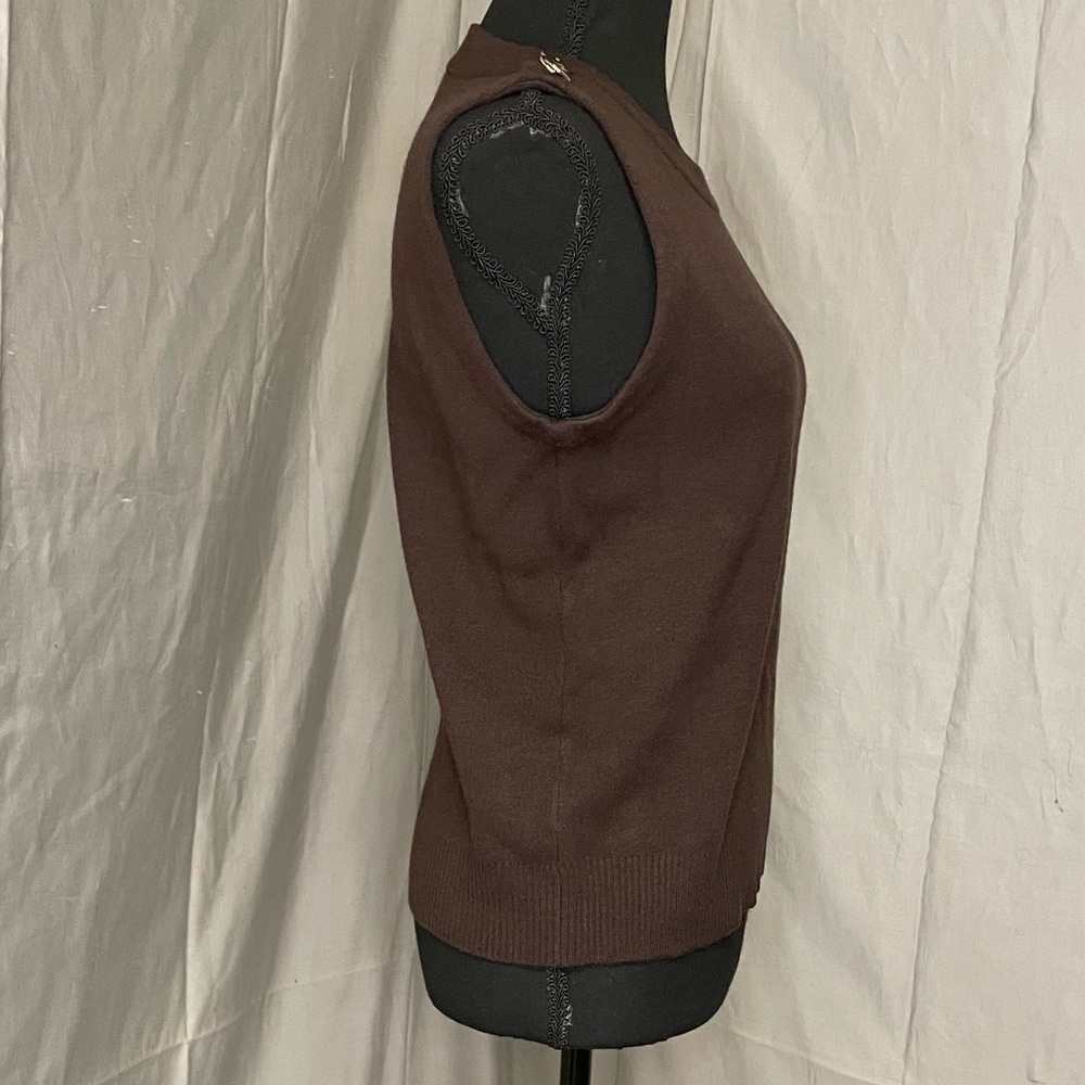 NWOT Cynthia Rowley Chocolate Brown Sweater Vest Top with Gold Accents - Picture 2 of 7